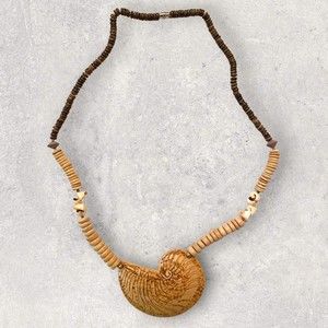 Rare Ethnic Shell Wood Bead Necklace